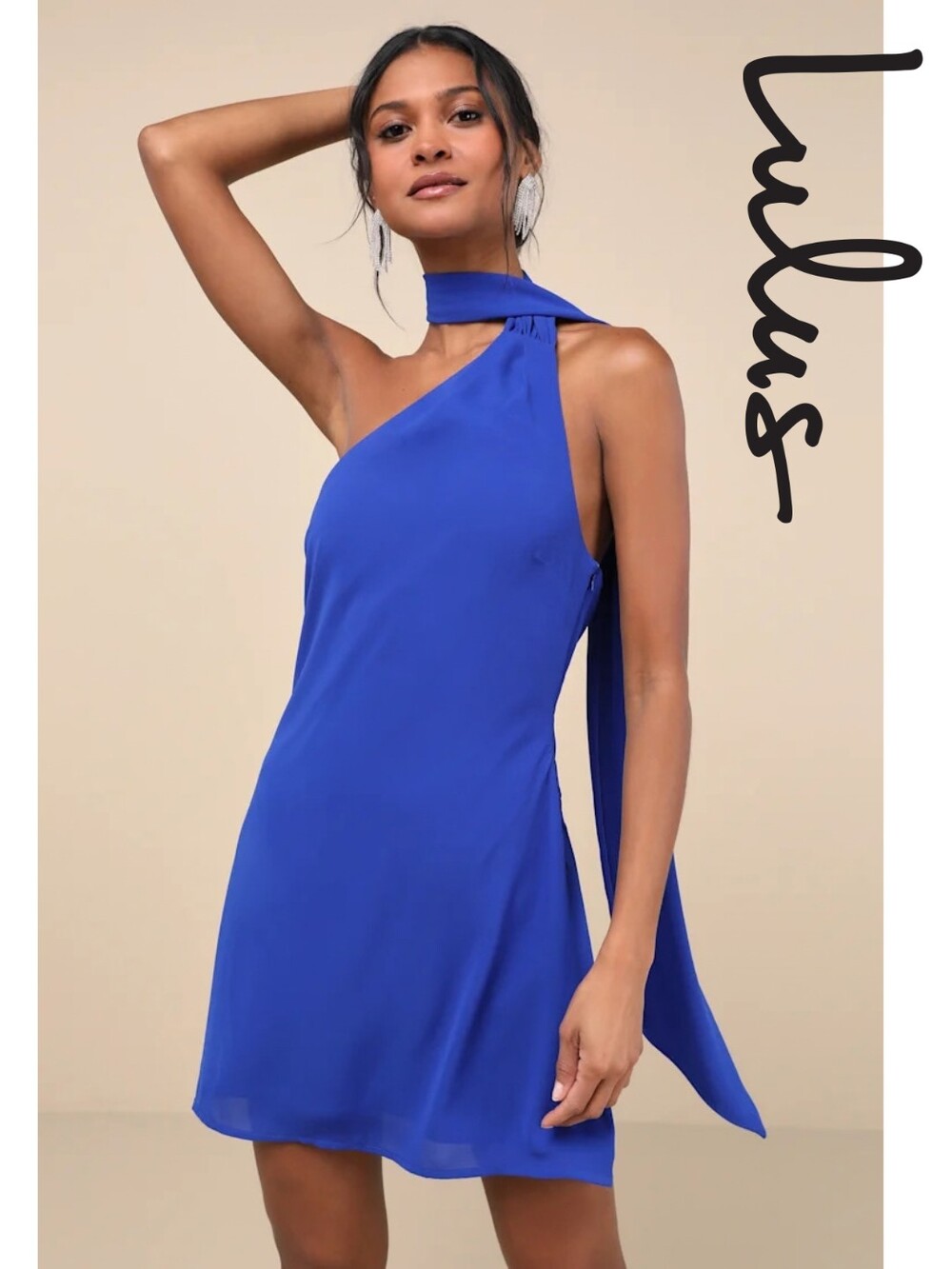 Lulus - Isloda Blue One-Shoulder Backless Sash Mini Dress - XL
